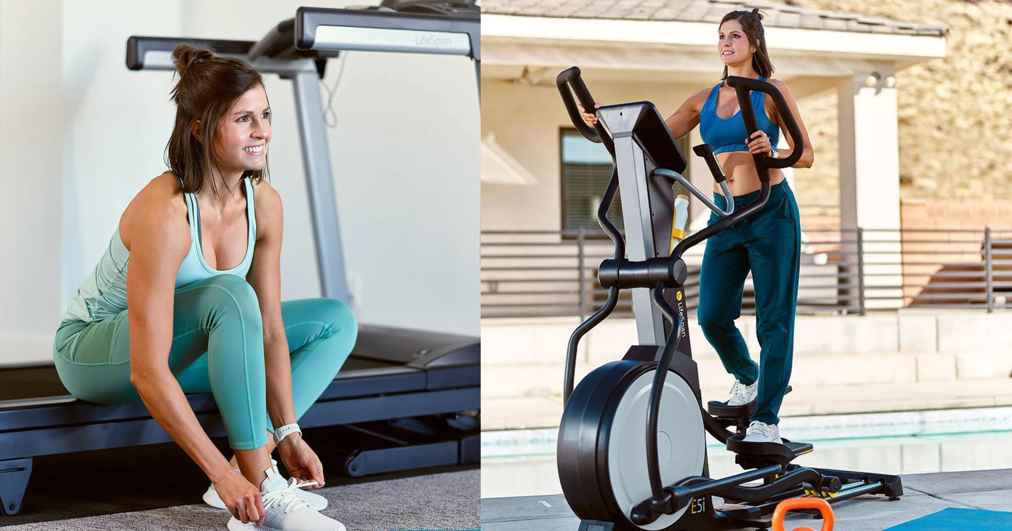 The Best Pieces of Home Exercise Equipment for Weight Loss: woman using a treadmill and cross trainer