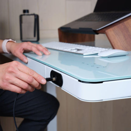 LifeSpan Ampera Bike Desk Space Grey with Glass Standing Desk