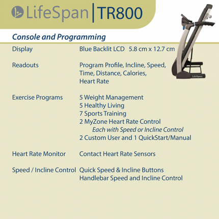 <tc>LifeSpan</tc> <tc>Fitness</tc> <tc>Cinta de correr</tc> TR800