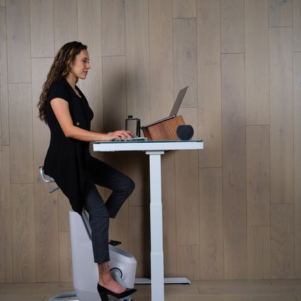 LifeSpan Ampera Bike Desk Glacier White with Standing Desk