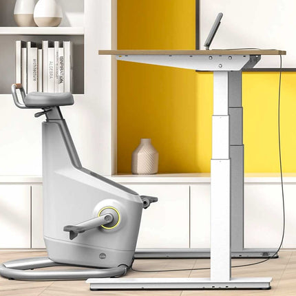 LifeSpan Ampera Bike Desk Glacier White with Standing Desk