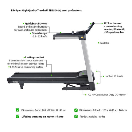 LifeSpan Fitness Treadmill TR5500iM - overzicht.ENG