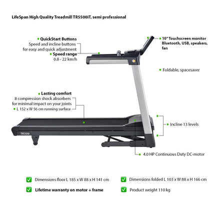LifeSpan Fitness Treadmill TR5500iT - overzicht.ENG